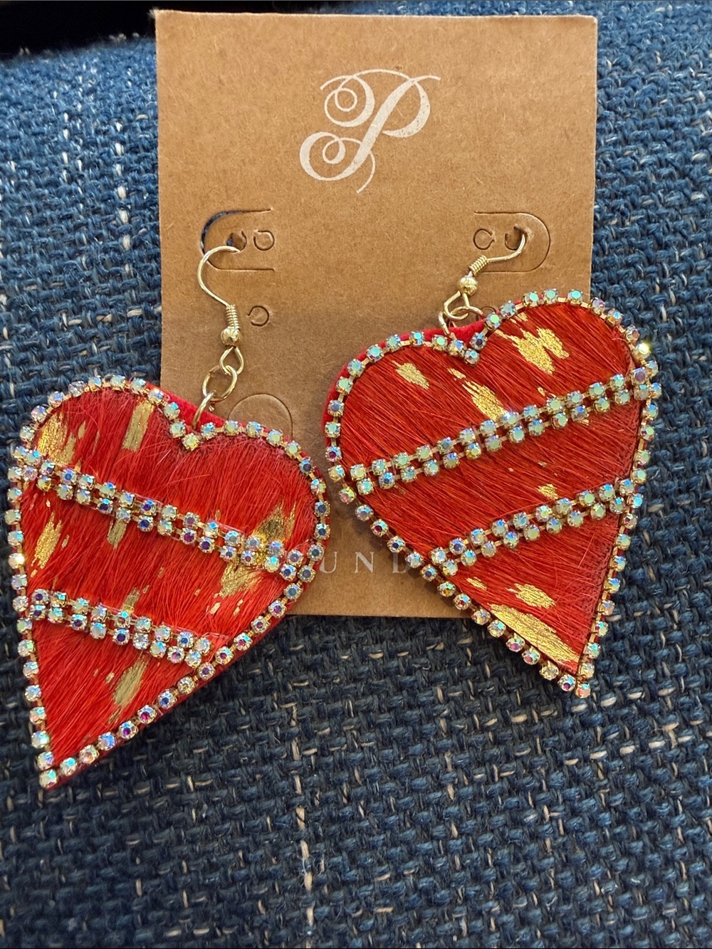 Plunder Red and Gold Tone Heart Statement Earrings